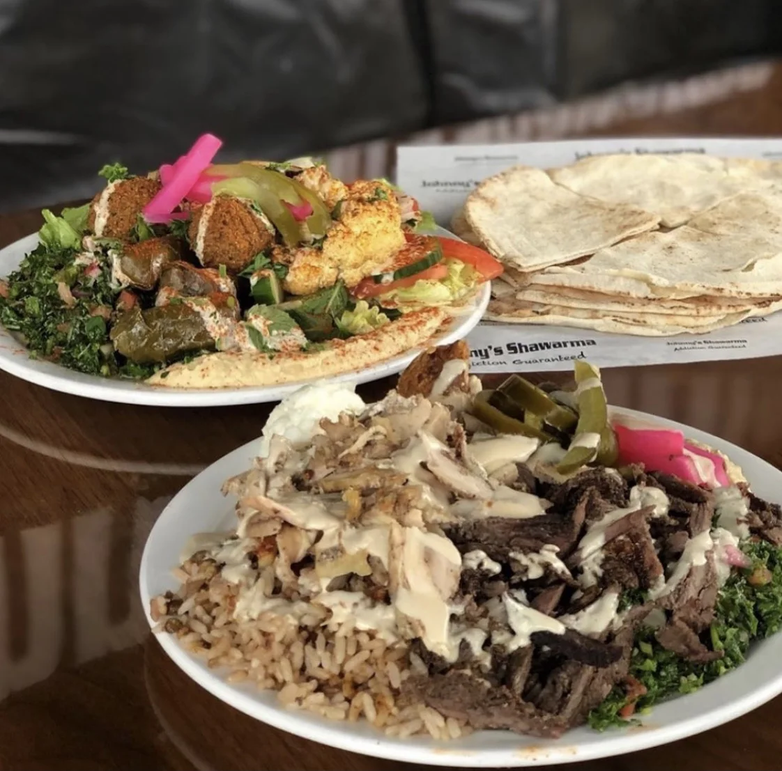 Shawarma dinner with rice and salad